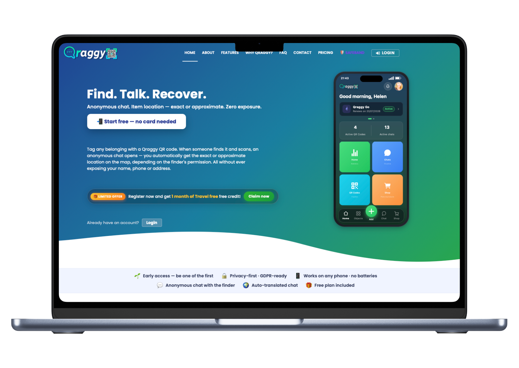 The Qraggy platform on desktop and mobile